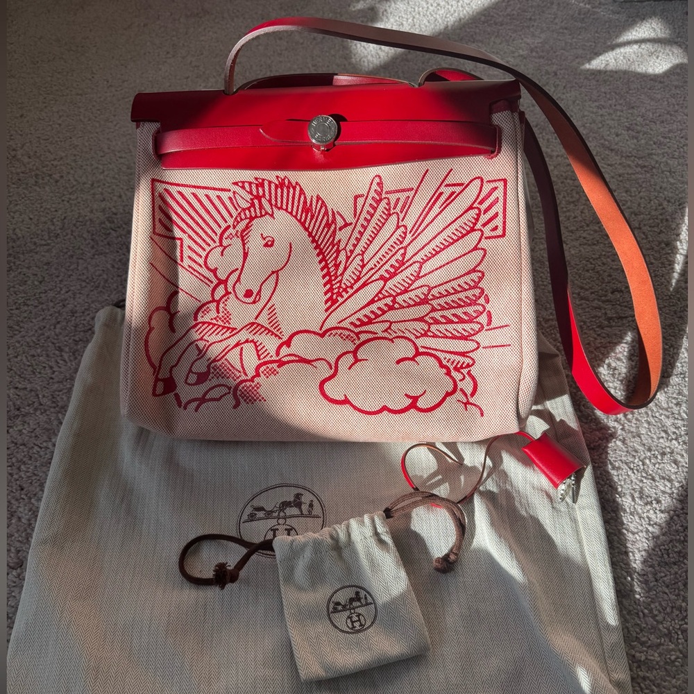 Hermes HerBag Zip PM Pegasus Pop 2way Hand Shoulder Bag Vash Hunter Red Z Stamp